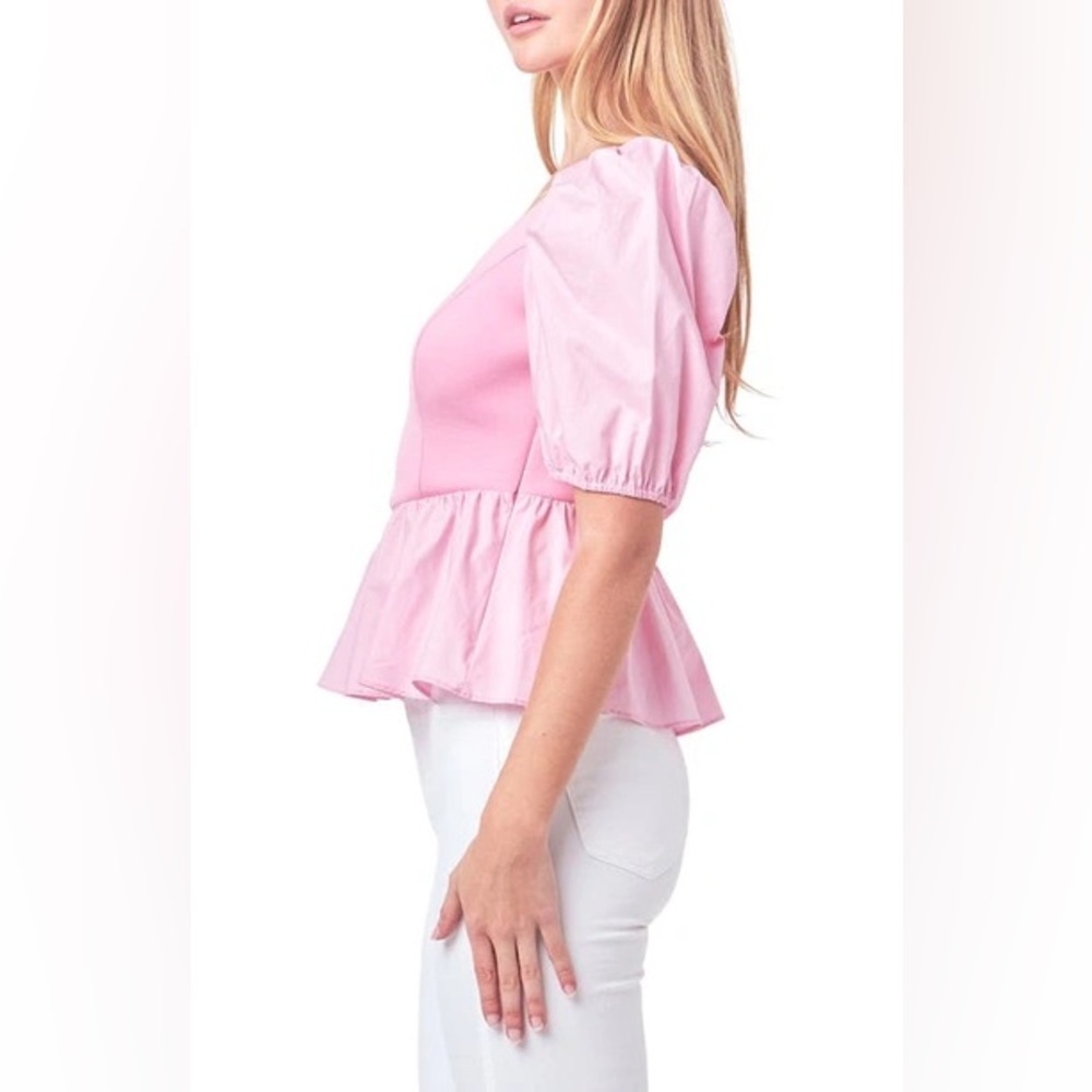 ENGLISH FACTORY
Women's Mixed Media Puff Sleeve Top In Pink medium